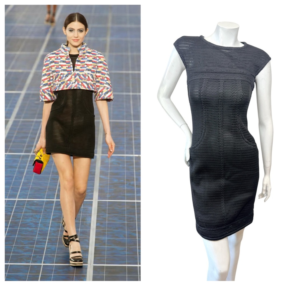Chanel SS2013 Runway Black Mesh Knit Dress FR36